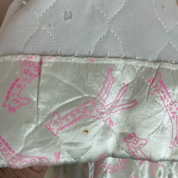 Vintage 60s 70s Quilted Robe Little Girls Giraffe Pattern Tie Ivory Pink - Picture 9 of 9
